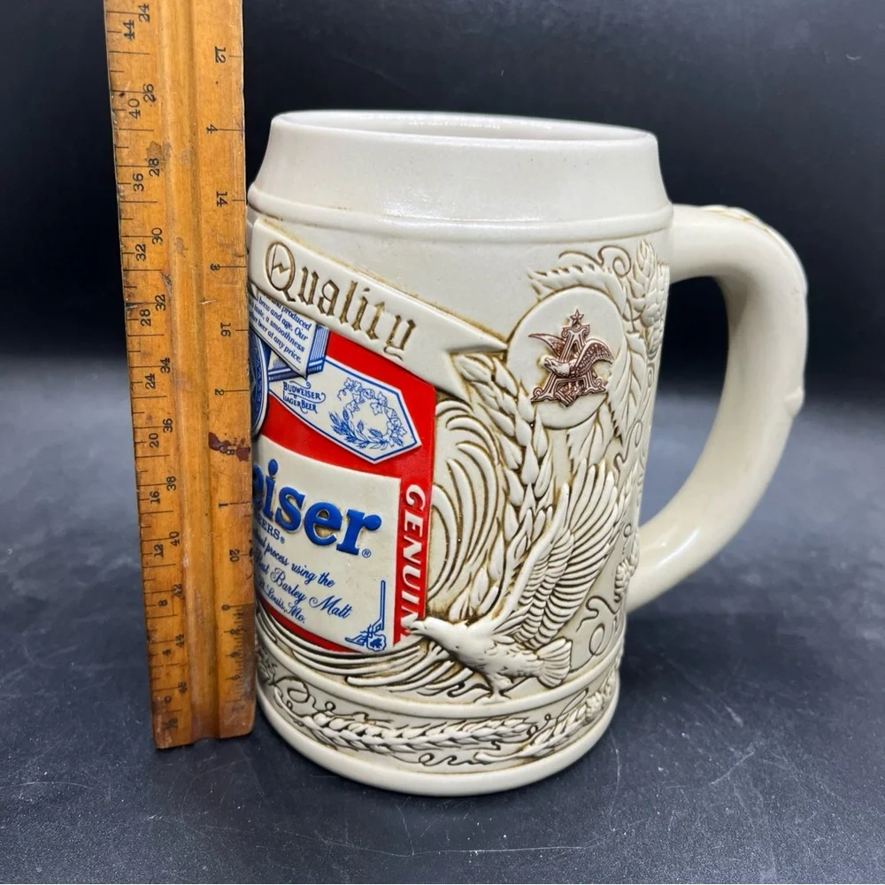 Budweiser Label Stein Beer Mug Cup 1995 Ceramarte Brazil w/ Box & COA